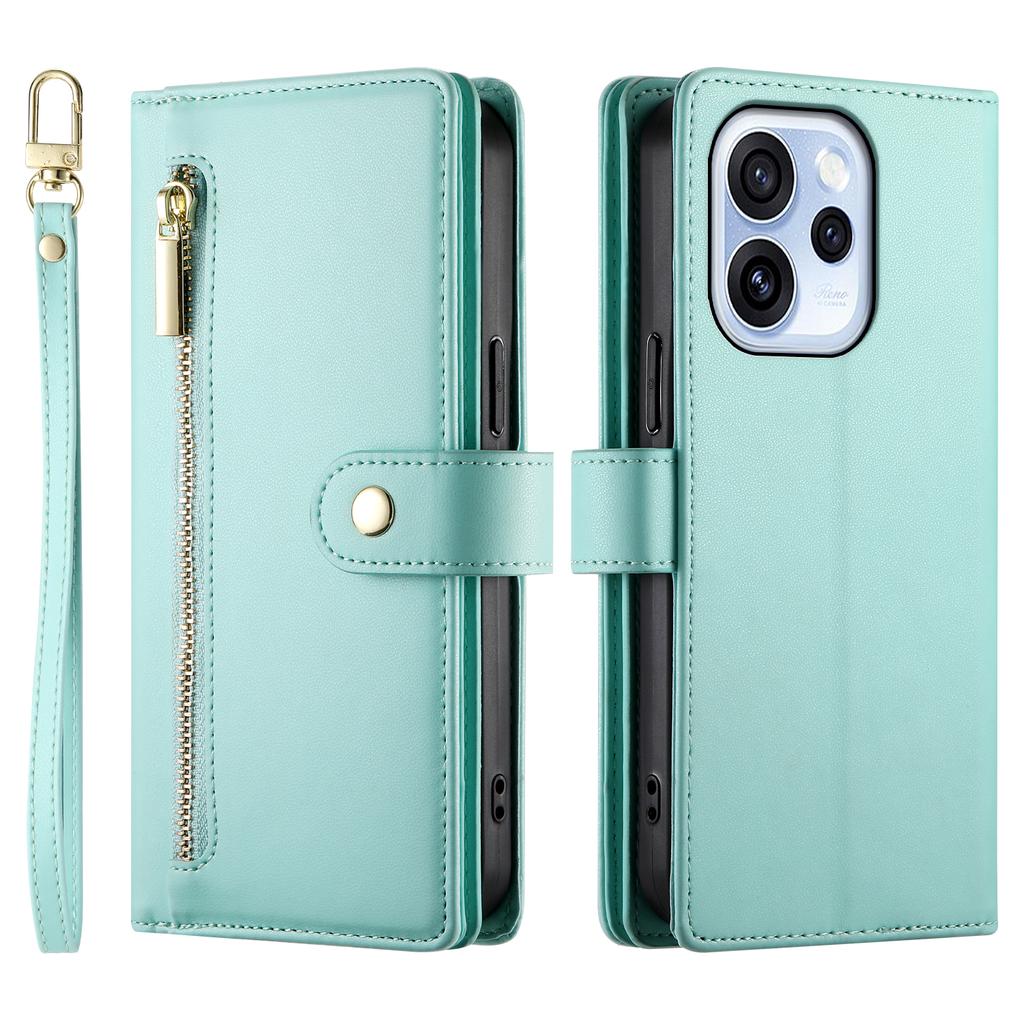 For Oppo Reno15 F 5G Leather Case Zipper Pocket Wallet Phone Cover with Straps