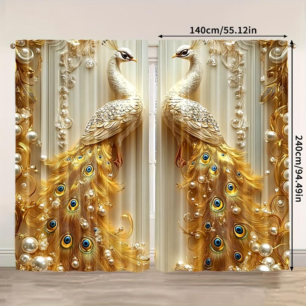 2 pieces of Golden peacock printed curtains   pole bag curtains 30*65   bedroom and living room   room decoration   home decoration