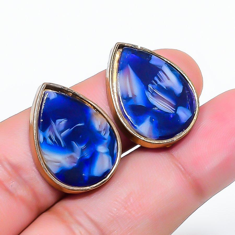Natural Dichroic Glass Gemstone Brass Jewelry Earring 0.91  AE-12945