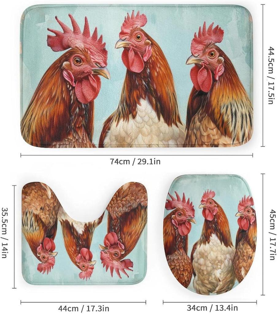 6style 4Pcs Bathroom Shower Curtain Set Chicken Farmhouse Bathroom Curtain With 12 Hooks Non Slip Rugs Toilet Cover Mat Bathroom Partition