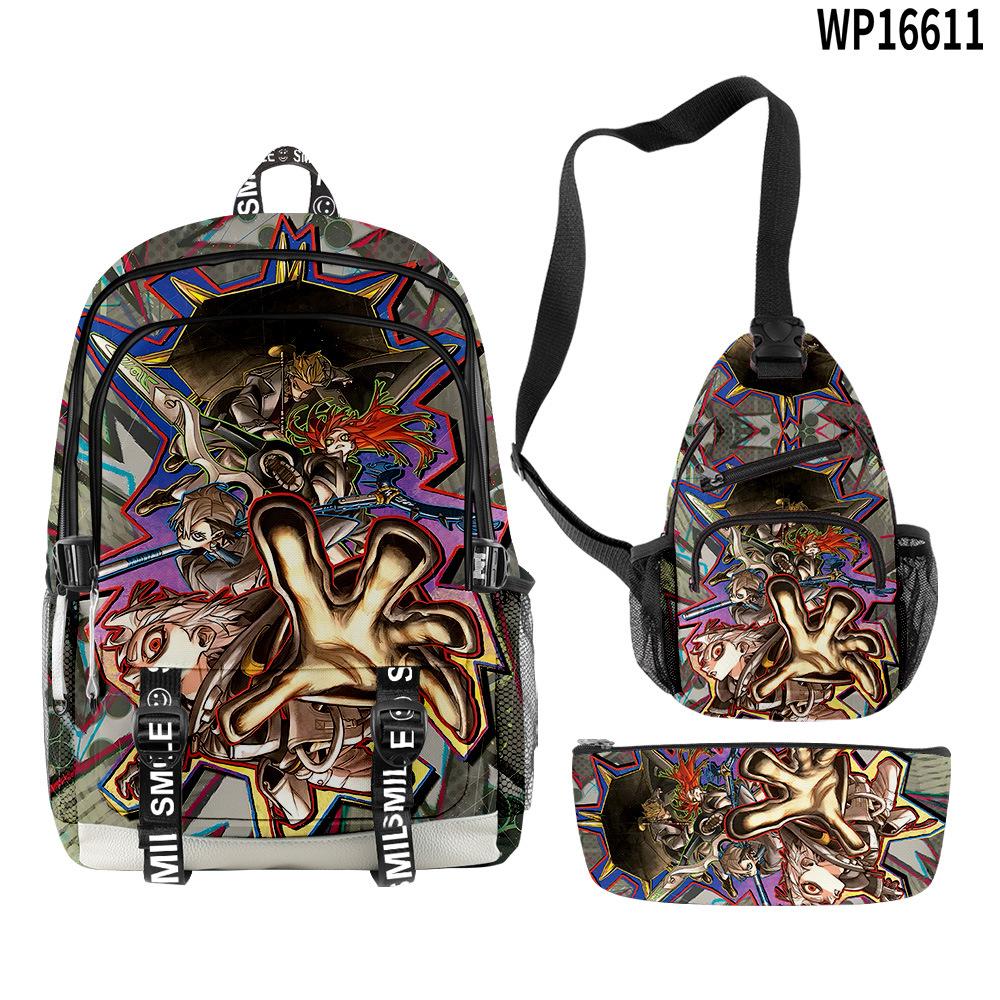 Favored Distinctive Metal Family Anime 3D Design 3pcs/Set Learner Bags Everyday Laptop Everyday Backpack Sling Carry Tote Pencil Pouch