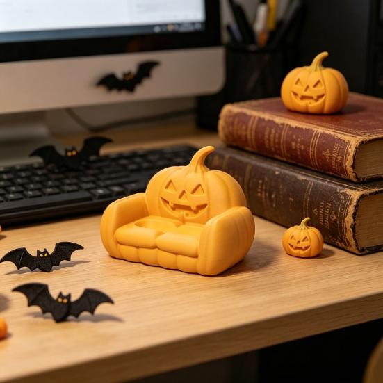 Pumpkin Jewelry Storage Ornament, 3D Printed Halloween Pumpkin Sofa Shape, Handicrafts for Rings Earrings Table Decoration