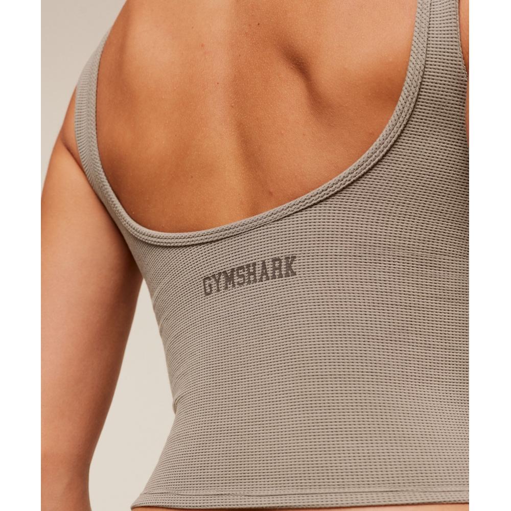 Gymshark Waffle Cropped Tank Lifestyle Brown B3b2g Nc0s