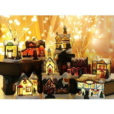 Helligkeit LED Leuchtendes Mini-Dorfhaus Szene Weihnachtsdekoration Harz Weihnachtshaus Xmas Schmuck