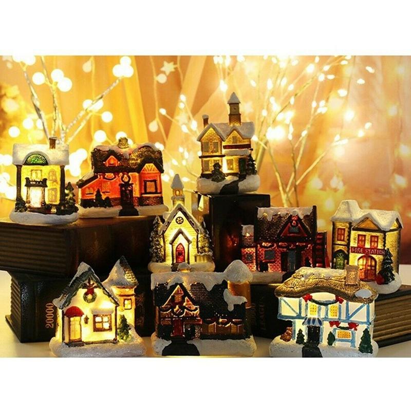 Brightness LED Light Up Mini Village House Scene Christmas Decorresin Christmas House Xmas Ornament