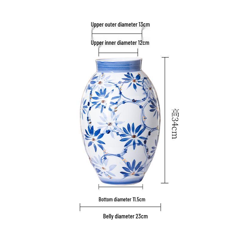 Luxury Hand-Painted Gilded Blue and White Porcelain Vase for Living Room or Tabletop Flower Arrangement
