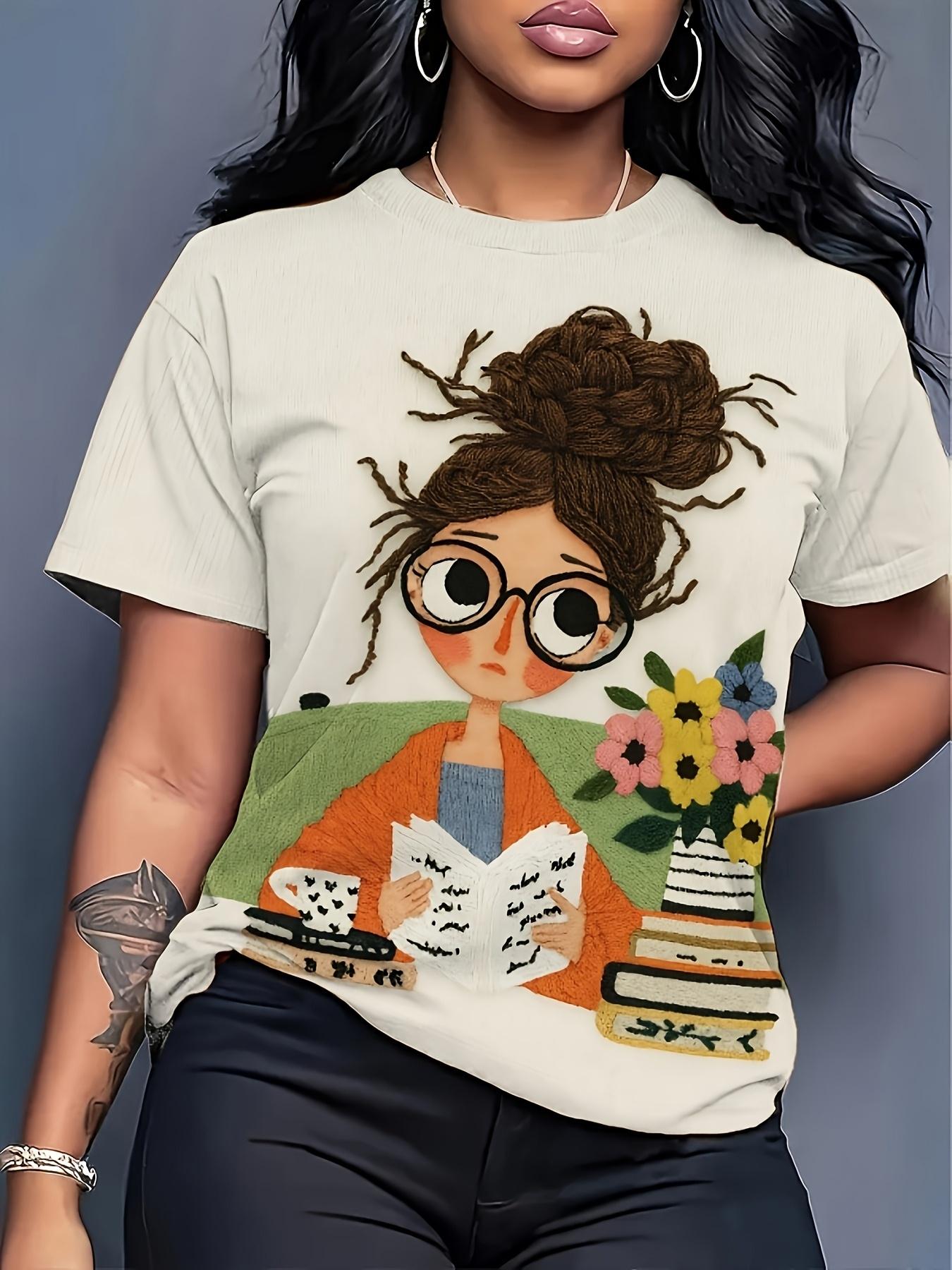 

Artistic Print T-Shirt. Visual Reading Design. Round Neck Short Sleeve Top. Printed(not Embroidered). Suitable for Going Out and. Versatile Artistic W S дубильна кора