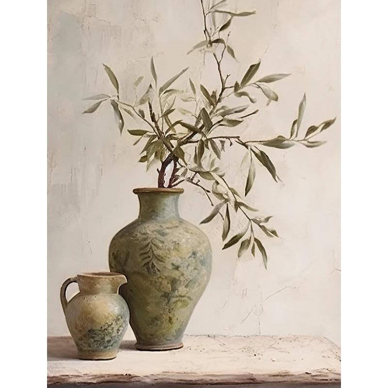 Retro Elegante Olivenbaum und Zitrone Leinwand Poster Vase Wandkunst Poster Perfektes Geschenk für Wohnzimmer Schlafzimmer Studentenwohnheim Heimdekoration