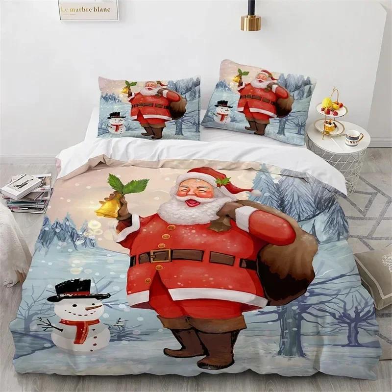 Christmas Microfiber Santa Claus Bedding Set Single Twin Double Queen King Cal King Size Bed Linen Set