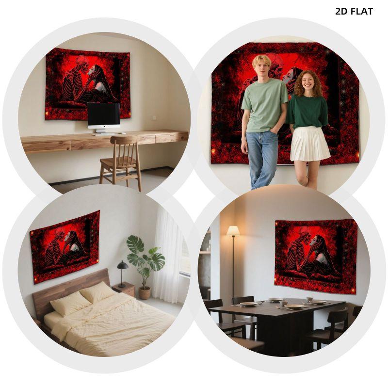 Gothic Couple Skull Tapestry Dark Background Wall Hanging Bedroom Dormitory Home Decoration