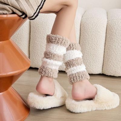 Simple Coral Fleece Stockings Thicken Warm Floor Plush Stockings Short Tube Sock Cover  Autumn