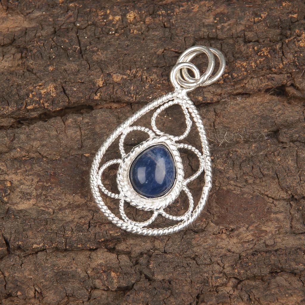 Sodalite Pendant, Gemstone 925 Solid Sterling Silver Jewelry Pendant, Handmade Jewelry Birthstone Pendant, Gift For Him