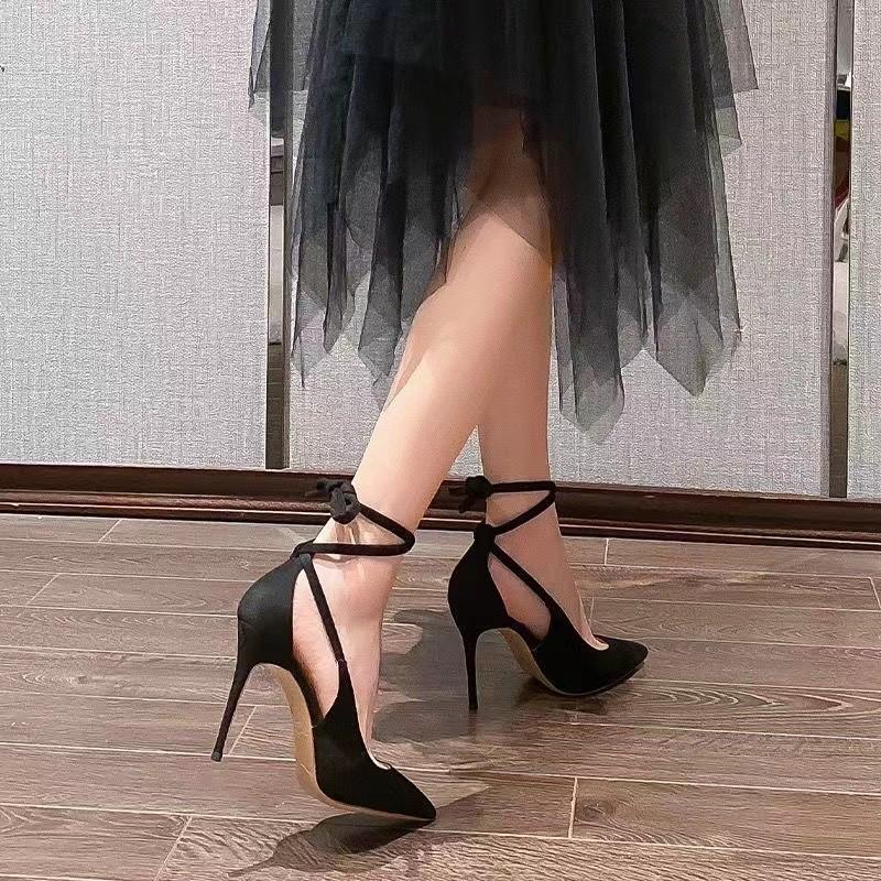 Fashion High Heels Spring and Autumn Sexy Hollow Pointed One-word Buckle with Light Mouth Sandals Women