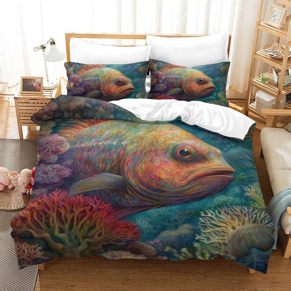 Colorful Fish 3D Digital Printing Polyester Quilt Cover Two Or Three Pieces Can Be