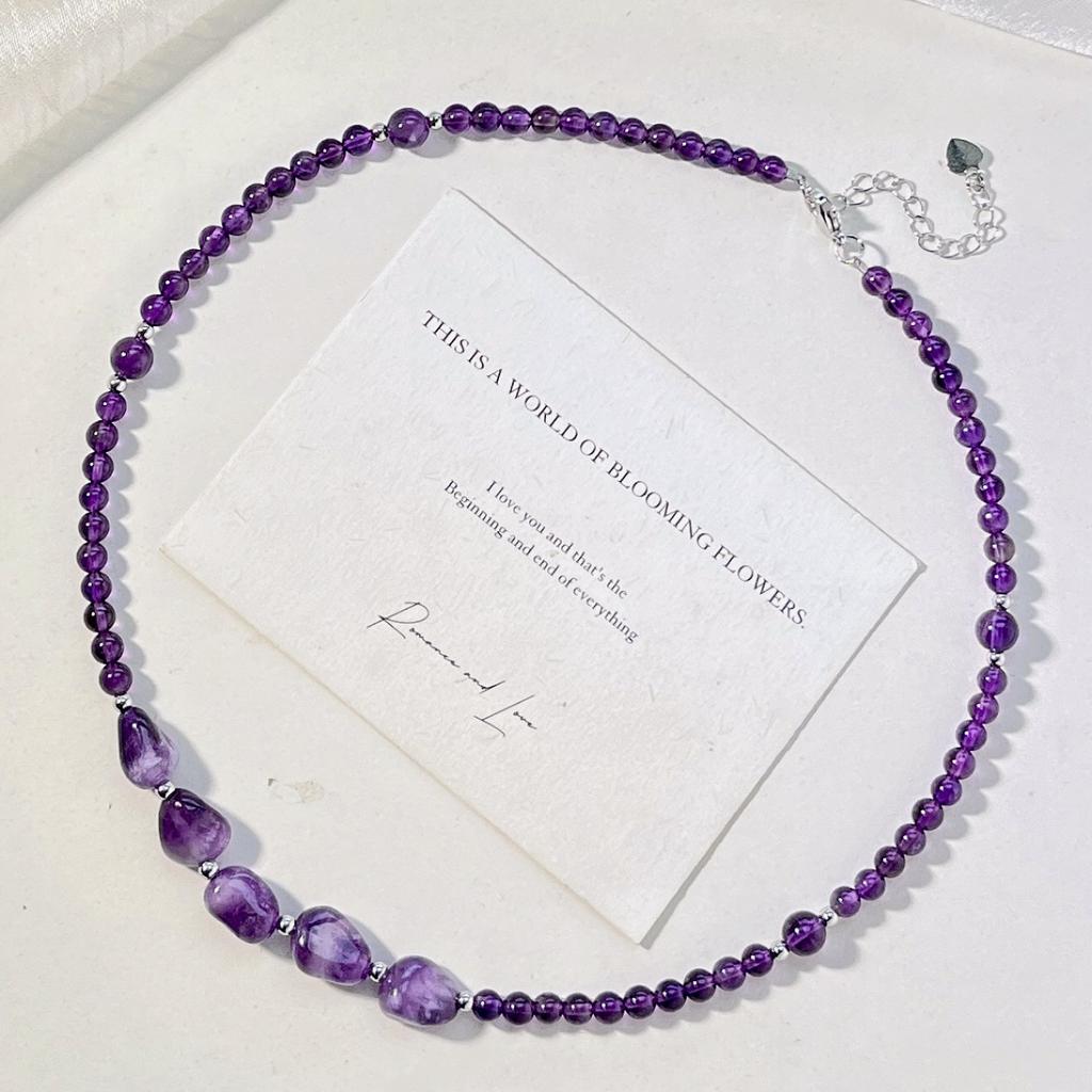 4Mm Natural Amethyst Design Clavicle Chain Necklace