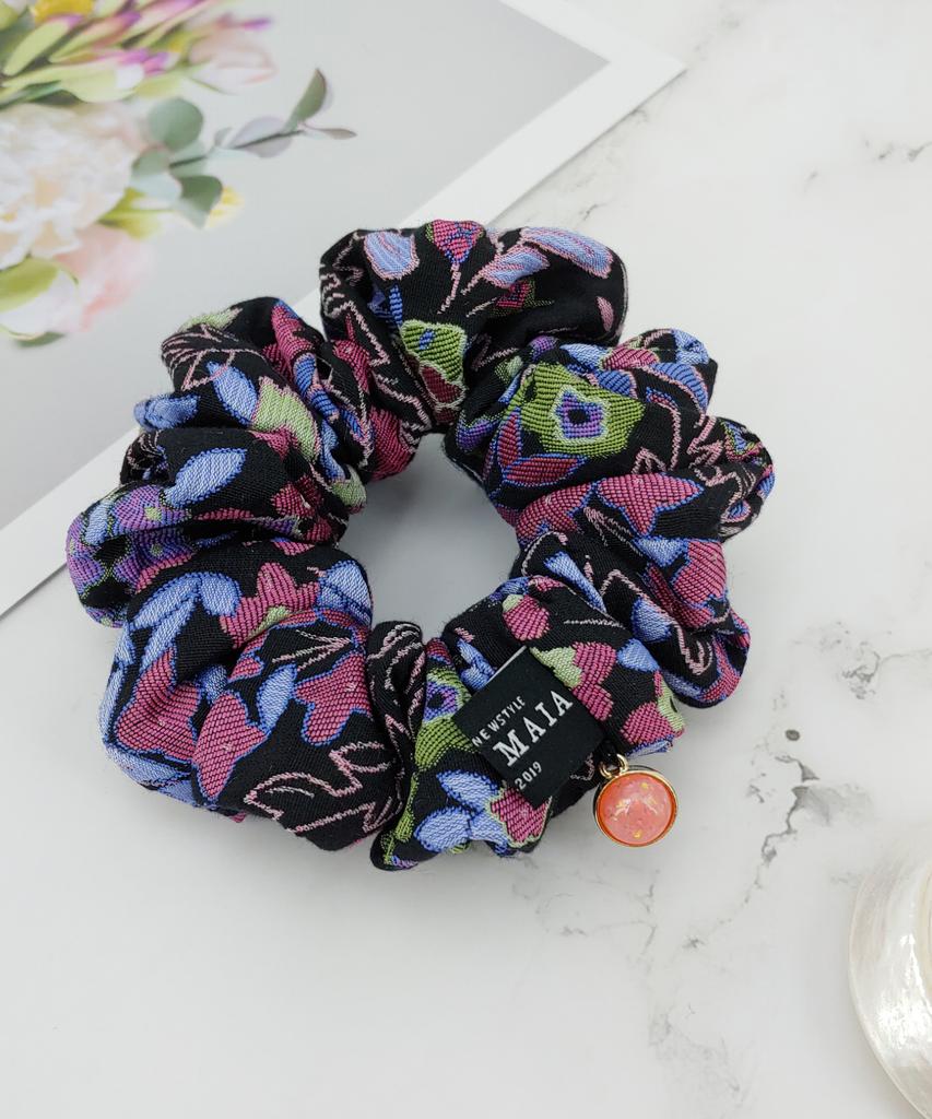 Maia Rose Jacquard Scrunchie Hair Tie - Blue Purple