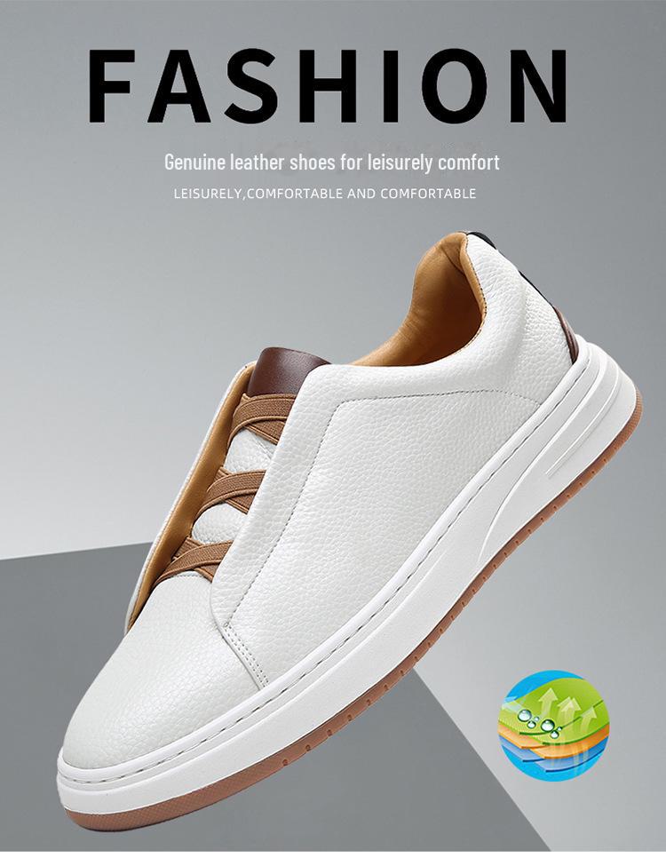 Herren Europäische High-End Weiße Leder-Sneaker - Dicksohlige, Slip-On Freizeit-Herbstschuhe