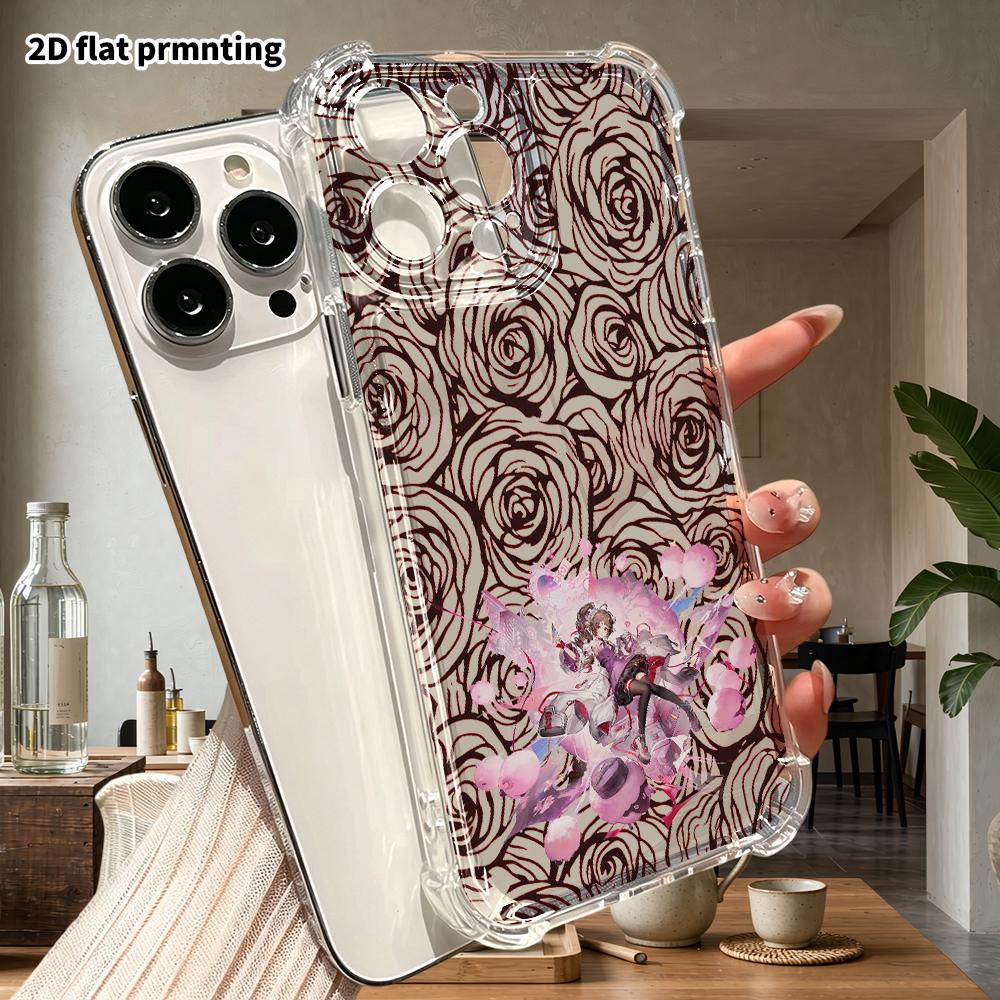 Phone Case: 2D Flat Design, Fits iPhone 18 17 16 15 14 13 Pro, Transparent Four-corner Protective Case, Pink-purple Girly Style, Christmas and Hallowe