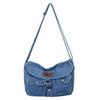Denim Bag Underarm Bags Large Capacity Students Book Bag Adjustable Strap Simple Portable Casual Multi-Pockets for Party Travel CLE