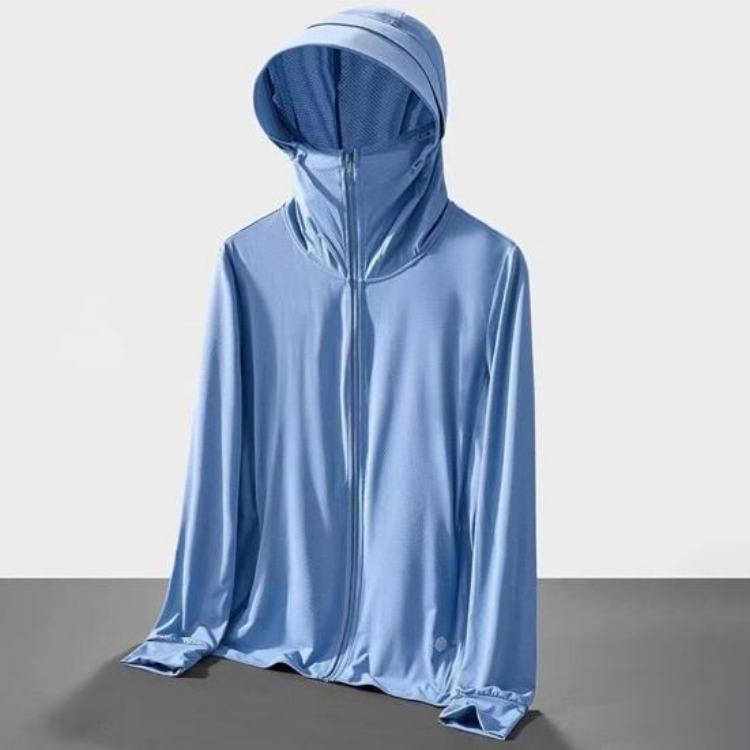 Ice Silk UV Protection Sunscreen Hooded Jacket for Men Women Long Sleeve Outdoor Coat with Zipper Closure