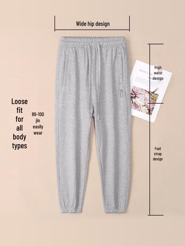Women's Grey Cotton Fleece Sweatpants, 2025 Spring/Autumn Casual Style