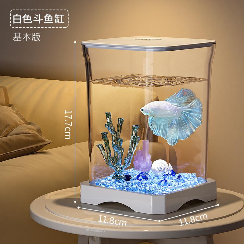 Small Desktop Aquarium with LED Light Creative Betta Fish Tank Complete Ecological Fish Tank for Home Office