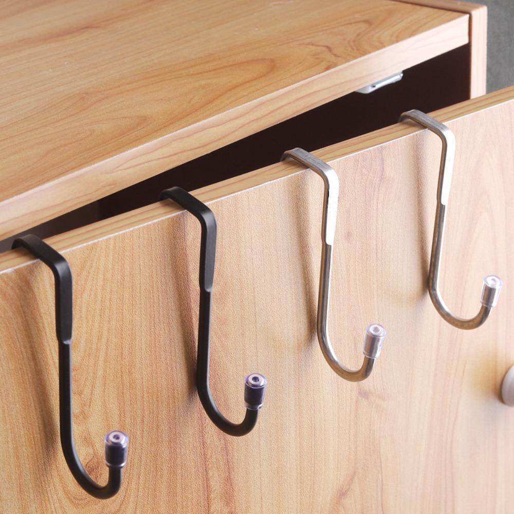 2PC 304 Stainless Steel S Hook No Drill Double Hanger for Kitchen Bathroom Cabinet Door Back Coat Towel Storage Organizer