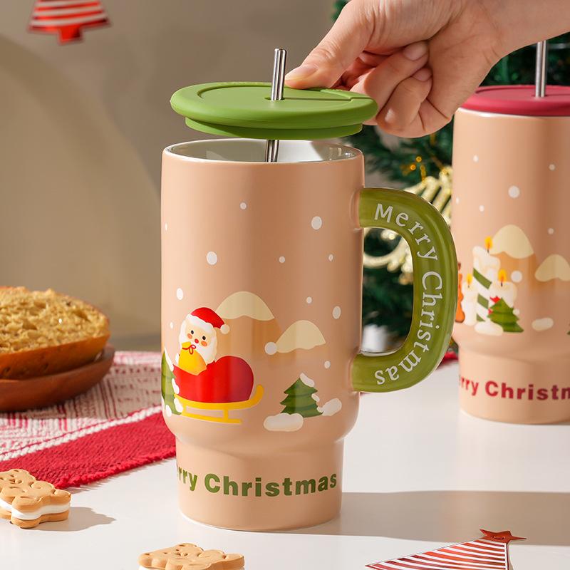Creative Christmas Ceramic Cup With High Value Home Large Capacity Office Couple Water Cup With Gift