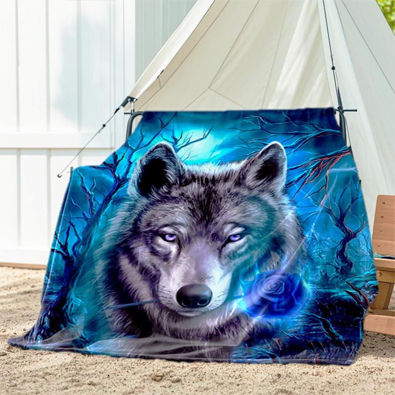 

1pc wolf pattern blanket, all season lightweight home office outdoor nap multifunctional blanket 80cm x 120cm
