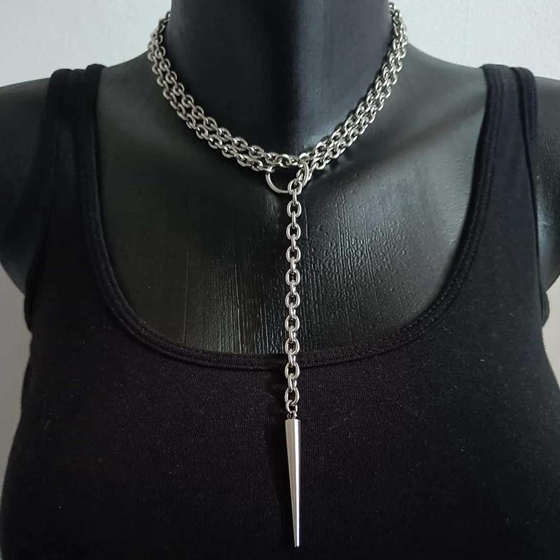 Punk Stud Necklace Gothic Jewelry Bat Exaggeration Y2K O-Ring Design Trendy Choker For Women Man