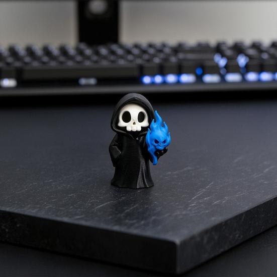 Mini Grim Reaper Statue, 3D Printed Halloween Skull Grim Reaper Figurine for Tabletop, Desk, Shelf Home Decor