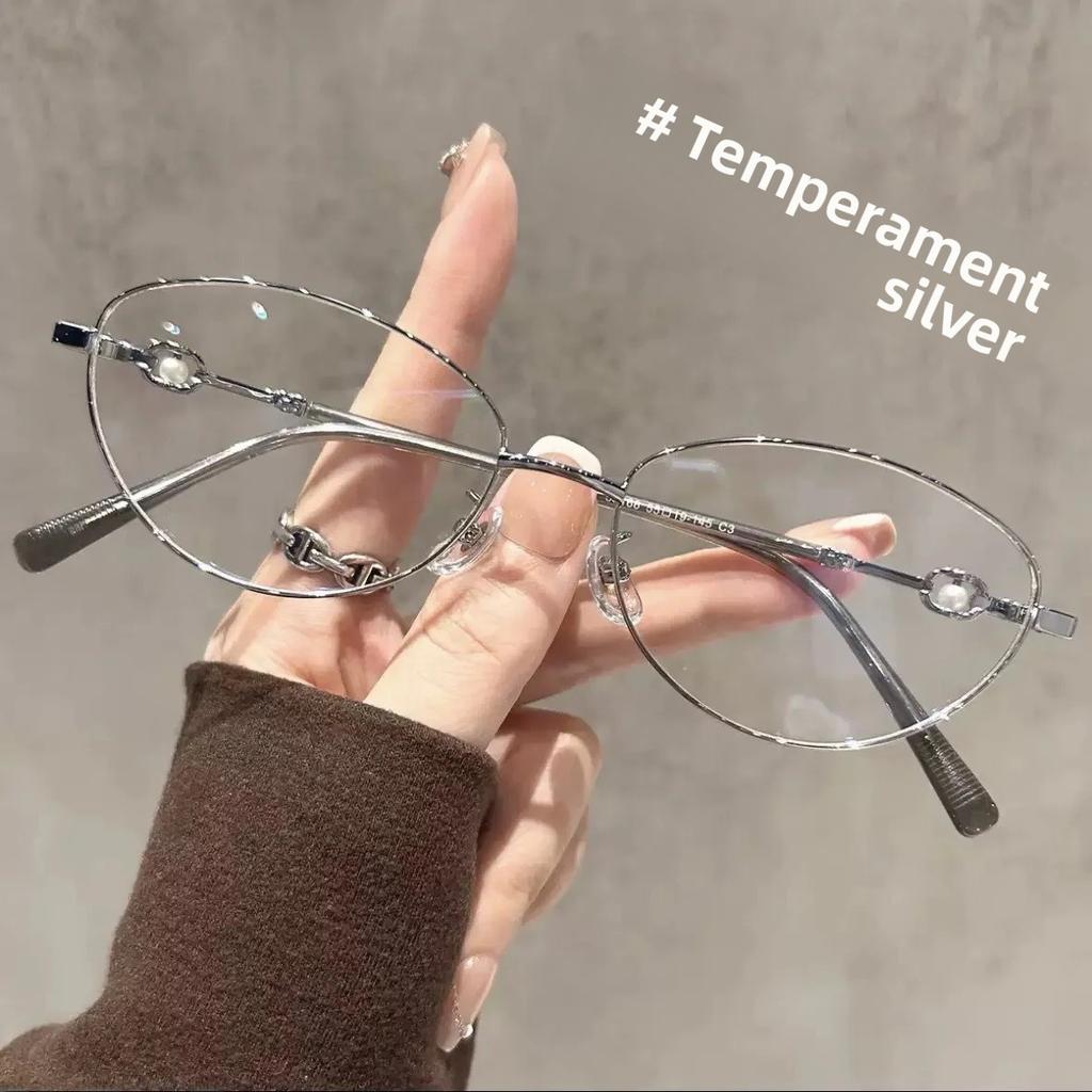 Blaulichtfilter Brille Ultraleichte Metallbrille Damen Katzenauge Vintage Perlmutt Flachlicht Brillenrahmen für Damen