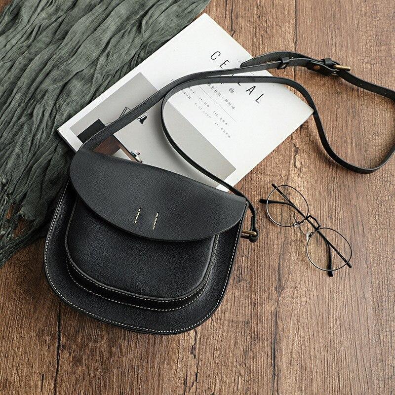Johnature Simple Genuine Leather Women Bag Handmade Vintage Shoulder Bags Solid Color Natural Cowhide Messenger Bag