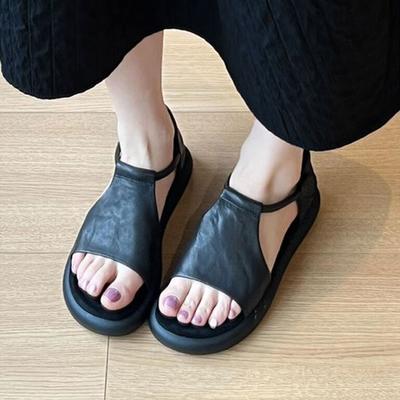 Schafsleder-Version~ Echtes Leder Nische Retro-Temperament Römische Sandalen Sommer Neu Französische weiche Sohle Kühle Hausschuhe Damen