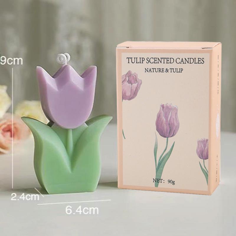 Tulip Scented Candle Gift Figurine - Flower Shaped Wax with Fragrance