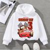 Racing Cartoon McQueen And Mater Print Kids Hooded Pullover,Birthday Boy Number 3Front Design,Cozy Warm Hoodie,Casual Top For Indoor And Outdoor Trips