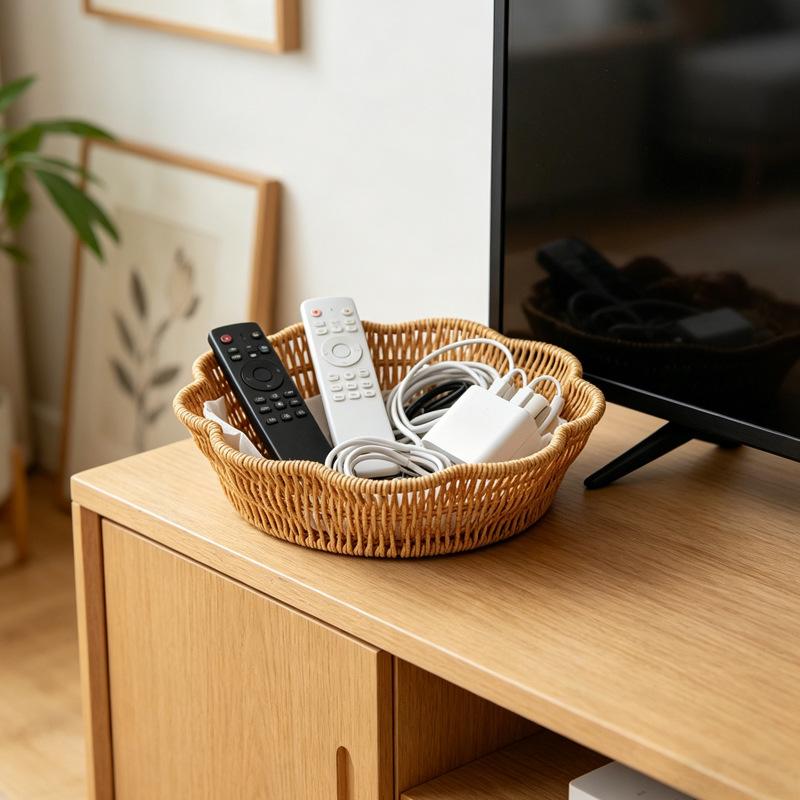 Woven Storage Basket Imitation Rattan Organizer Fruit Bread Container Home Kitchen Restaurant Display Tray Durable Multi-Use