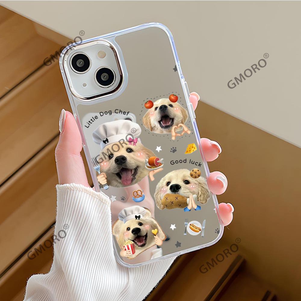 Cute Dog Mirror Mobile Phone Case Apple 17 Cartoon Anti-drop Case Iphone16/15/14 Electroplated Silver Mobile Phone Case