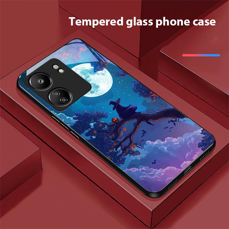 Witch Pumpkin Lantern For Redmi Note 7 8 9 8T 10 11 12 12S 13 14 Pro Plus 5G 13C 12 14C 5 3 4G Black Tempered Glass Phone Case
