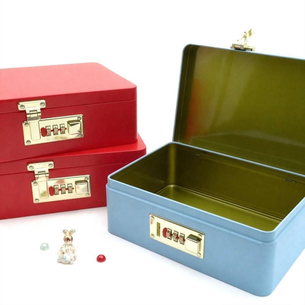 Combination Lock Password Lock Storage Box Metal Construction Flip Top Design Key Safe Box Secure Storage Rectangular Shape
