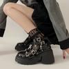 Nieten Dekor Chunky Plattform Punk Stiefeletten Frauen Winter Pu Leder Schwarze Stiefel Frau Metall Schnalle Gothic Schuhe