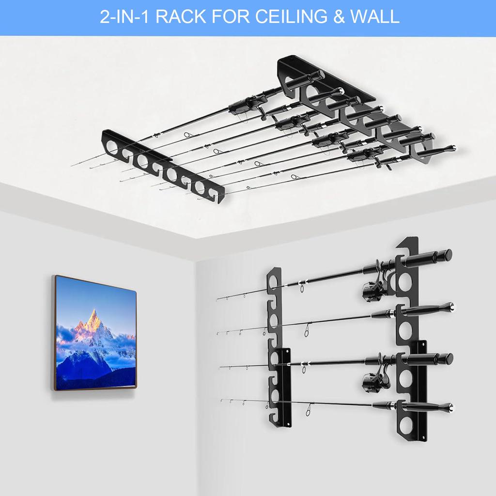 Fishing Rod Holder for Garage Wall Ceiling Mounted Fishing Rod Rack Storage Organizer Fishing Pole Holder Holds 8 Rods Acrylic