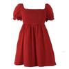 Plus Size Solid Color Casual Square Neck Vacation Dress with Smocked Puff Sleeves