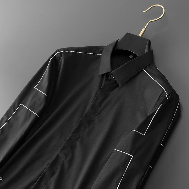 Pánská evropská lehká luxusní vyšívaná nežehlivá košile s dlouhým rukávem