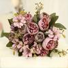 1Pc Simulation 5-pronged Golden Rose Bouquet for Outdoor Courtyard Patio Garden Wedding Decoration Home Decoration
