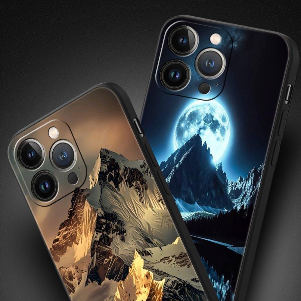 Black Mountain Peak Phone Case Cover for iPhone 17 16 15 14 13 12 11 Pro Max 17 Air Plus Shockproof Soft TPU Shell Fundas Capas