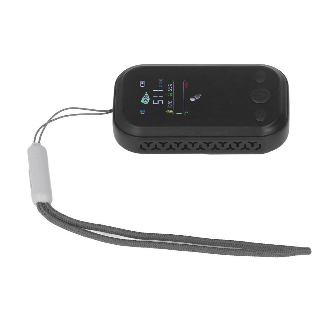 CO2 Detector NDIR Sensing Type C Charging Temperature Humidity Tester Portable Air Quality Monitor Black