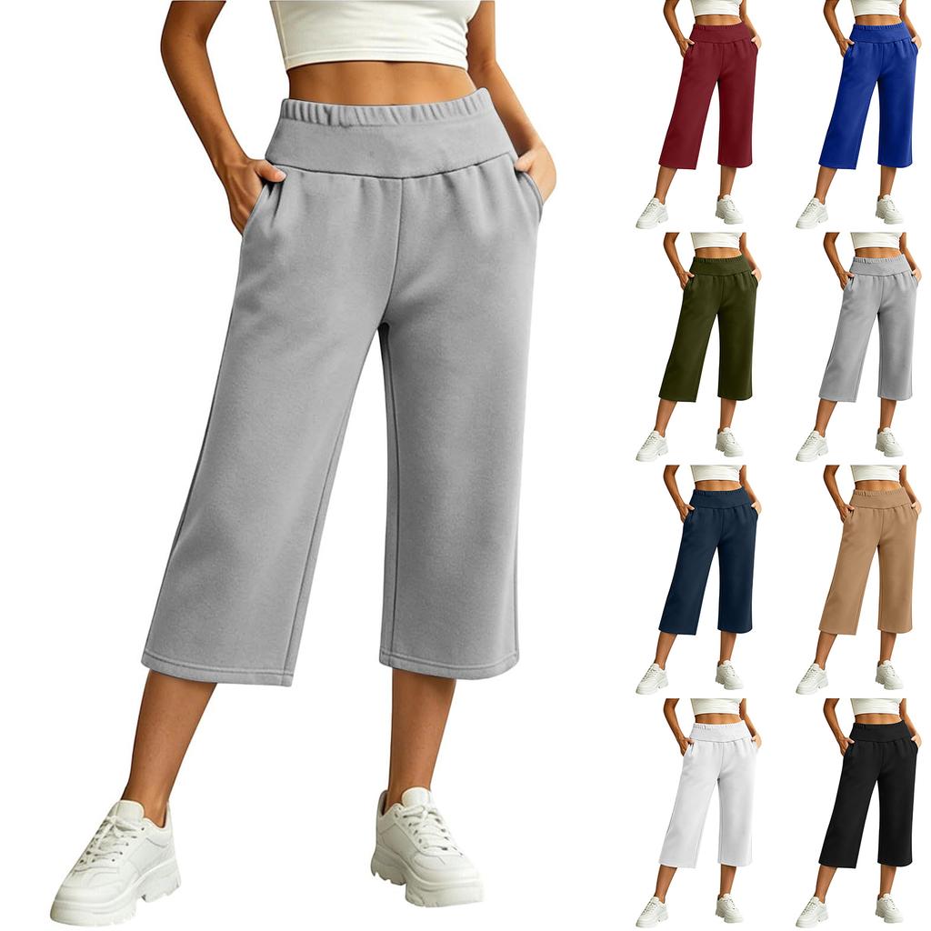 Damen Casual Farbe Lockere Passform Weiter Bein Elastischer Bund Jogginghose für den täglichen Gebrauch