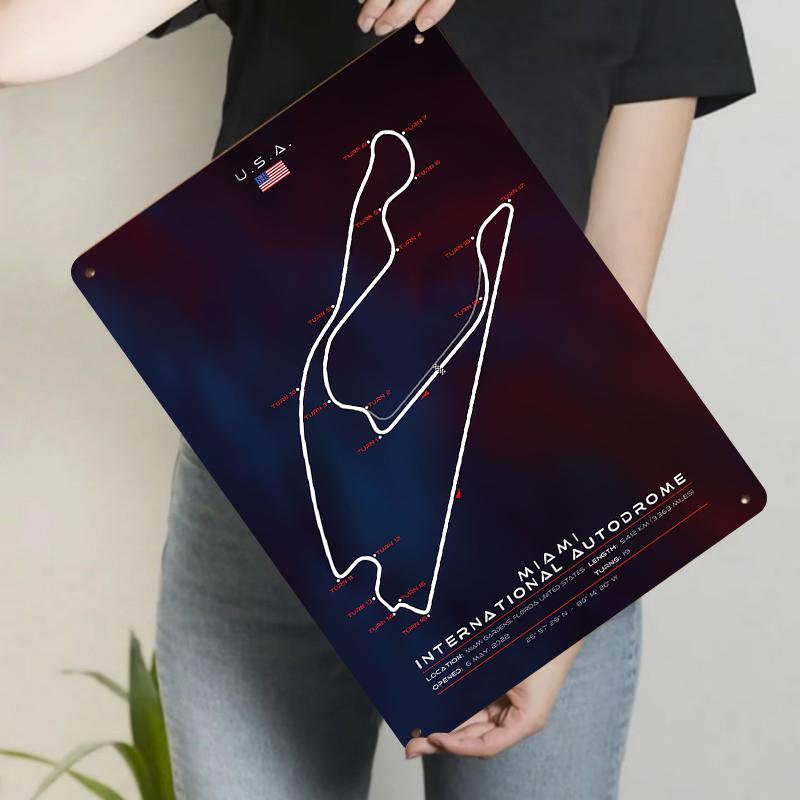 

Miami International Autodrome Track Map Metal Iron Painting Car Decor Home Wall Art Racing Fan Gift 20x30cm（7.8x11.8inch）