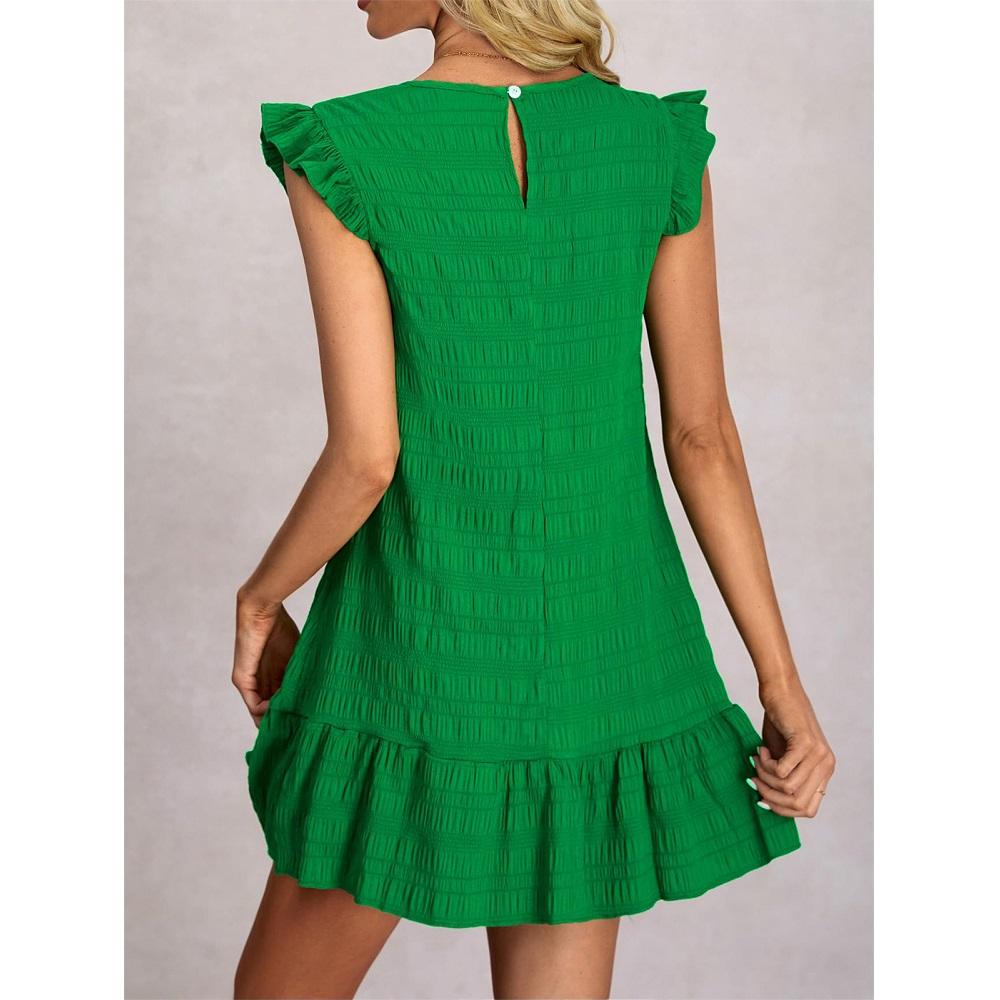 Damen Sommerkleider Damen Lässig Einfarbig Gerüscht Ärmellos Mini Kleid Gerade Vestidos Weiblich Vintage Kurze Kleider